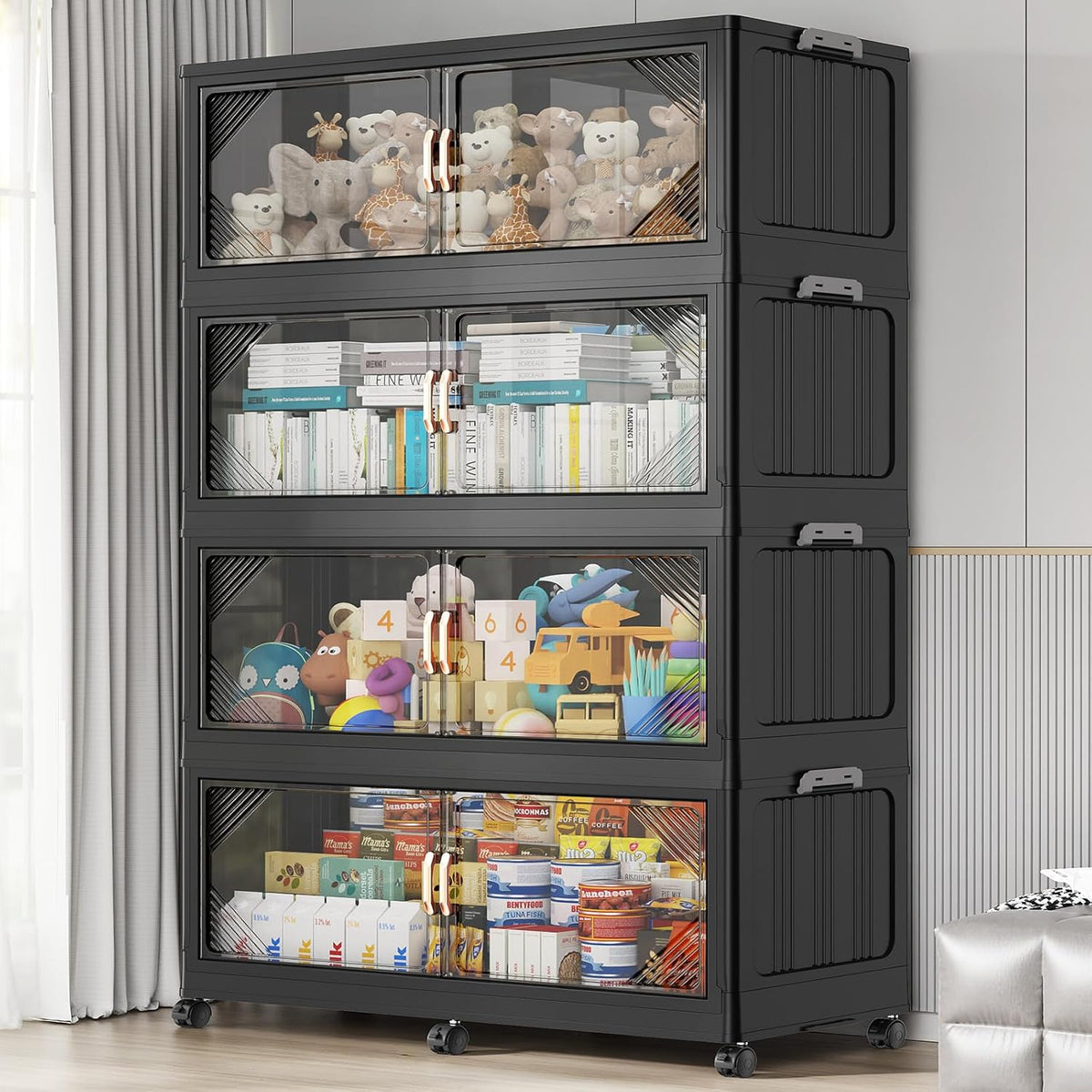 220Gal Plastic Stackable Storage Bins with Lid, 880QT Extra Large Closet Organizers Collapsible