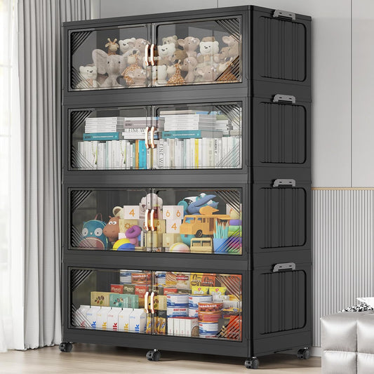 220Gal Plastic Stackable Storage Bins with Lid, 880QT Extra Large Closet Organizers Collapsible