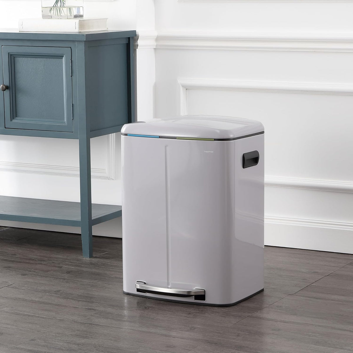 happimess HPM1005I Marco Rectangular 10.6-Gallon Double Bucket Trash Can with Soft-Close Lid, Fog