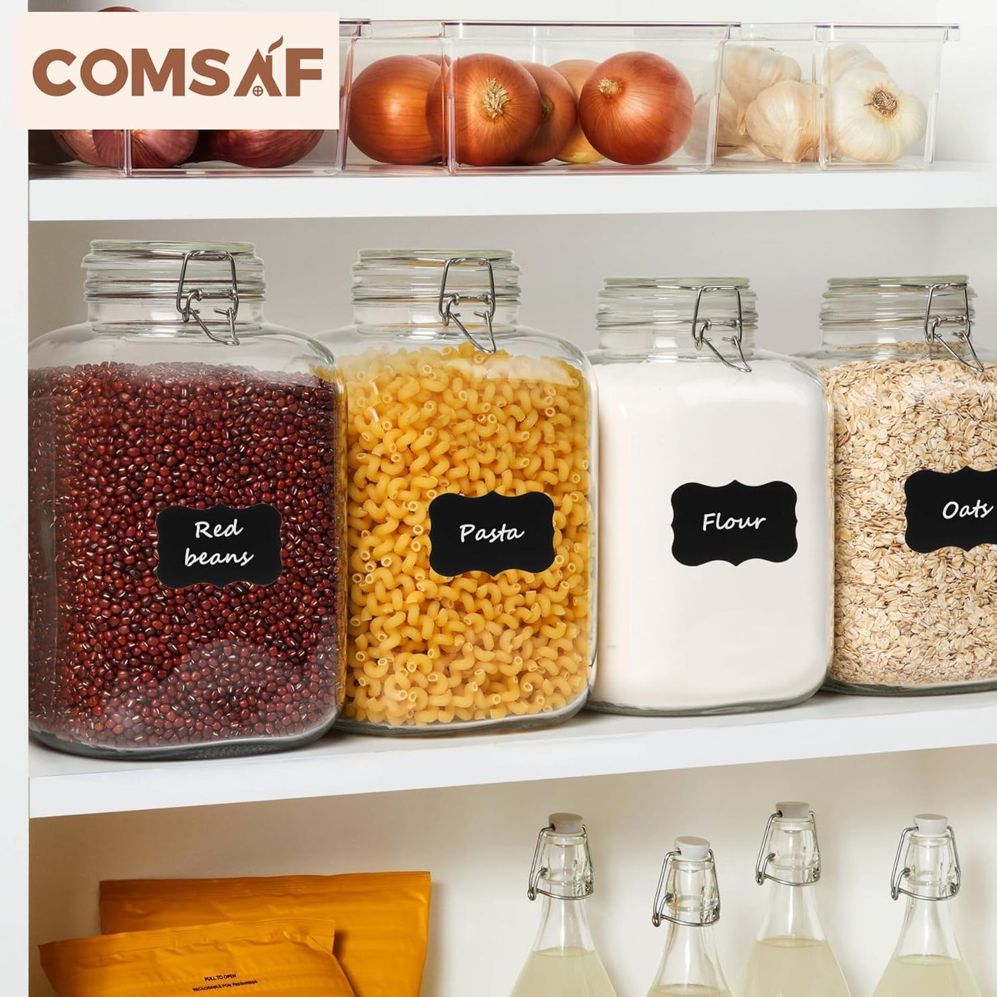 ComSaf Rice Container 152oz, Flour Sugar Storage Containers, Glass Jars with Airtight Lid, 1.17