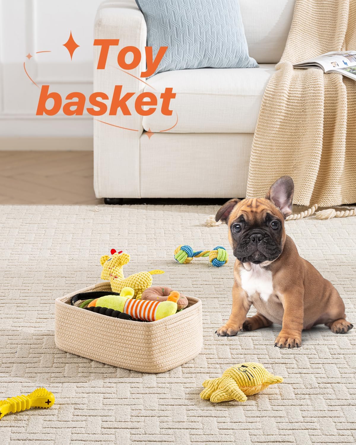 Small Woven Basket, 12 x 8 x 4.5 Inches, Storage Basket for Organizing, Cute Small Rope Shelf