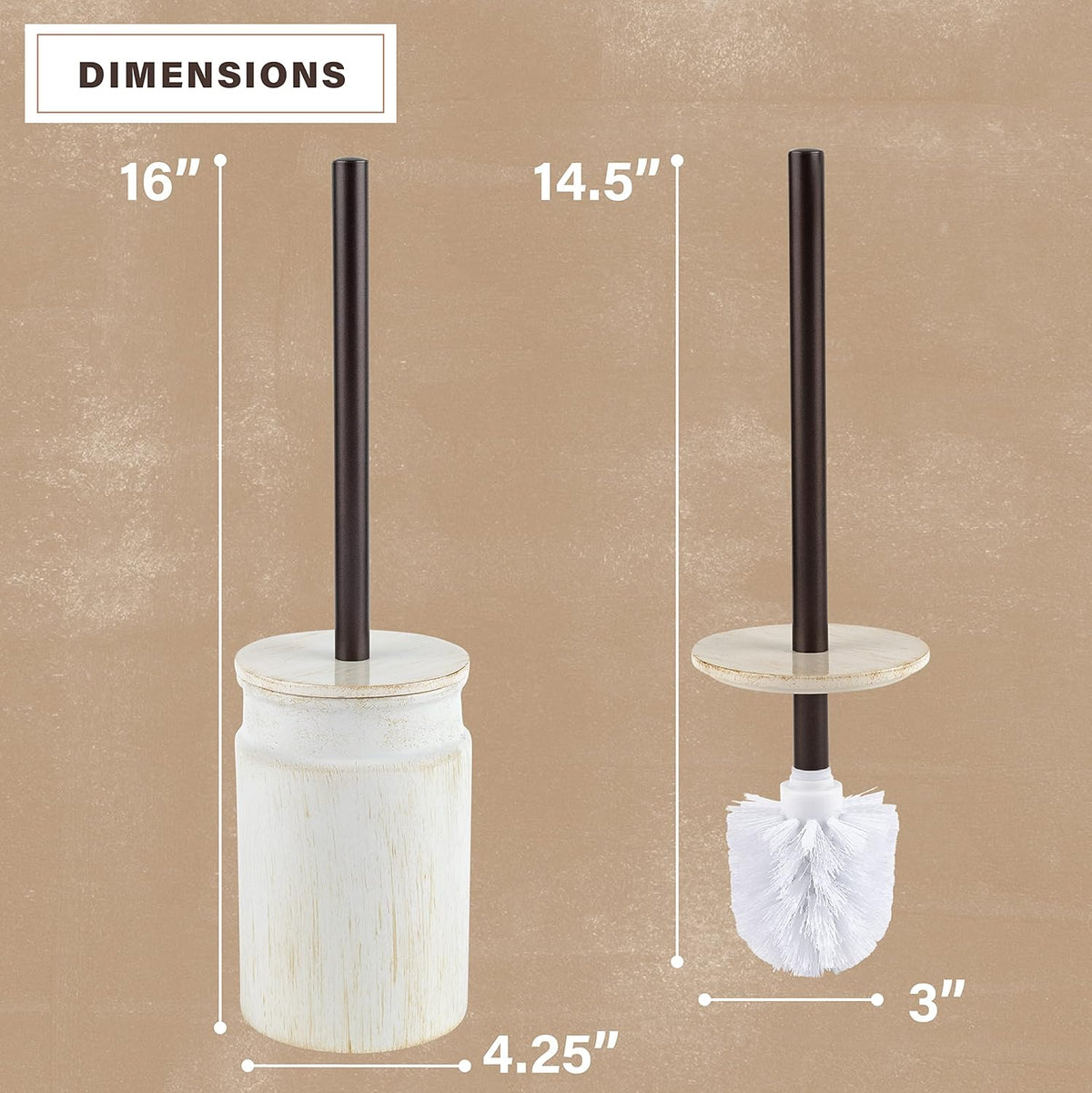 Creative Scents Rustic Luxe Toilet Brush and Holder Set - Beige Toilet Bowl Cleaner Brush with