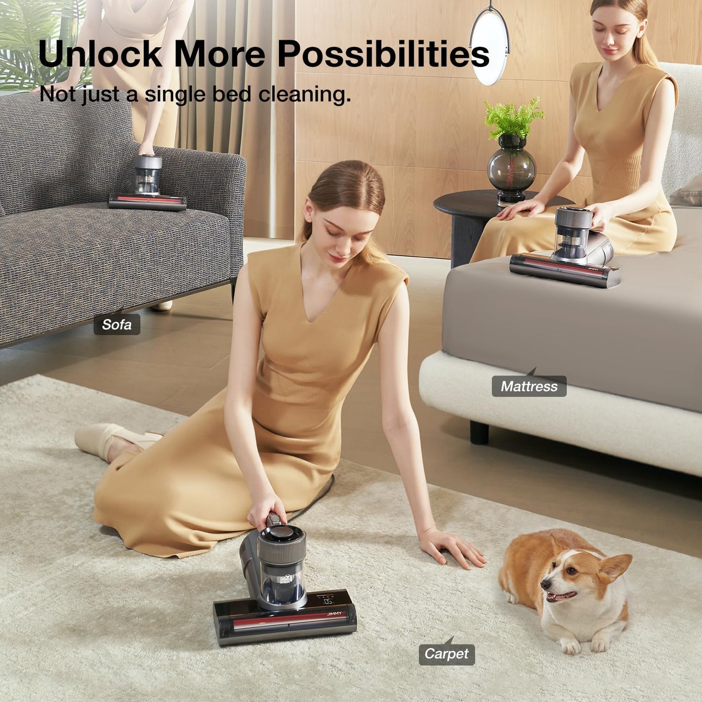 Jimmy WB81 Mattress Vacuum Cleaner, Upgraded Roller Brush, Smart Dust Sensor LED, UV Light and
