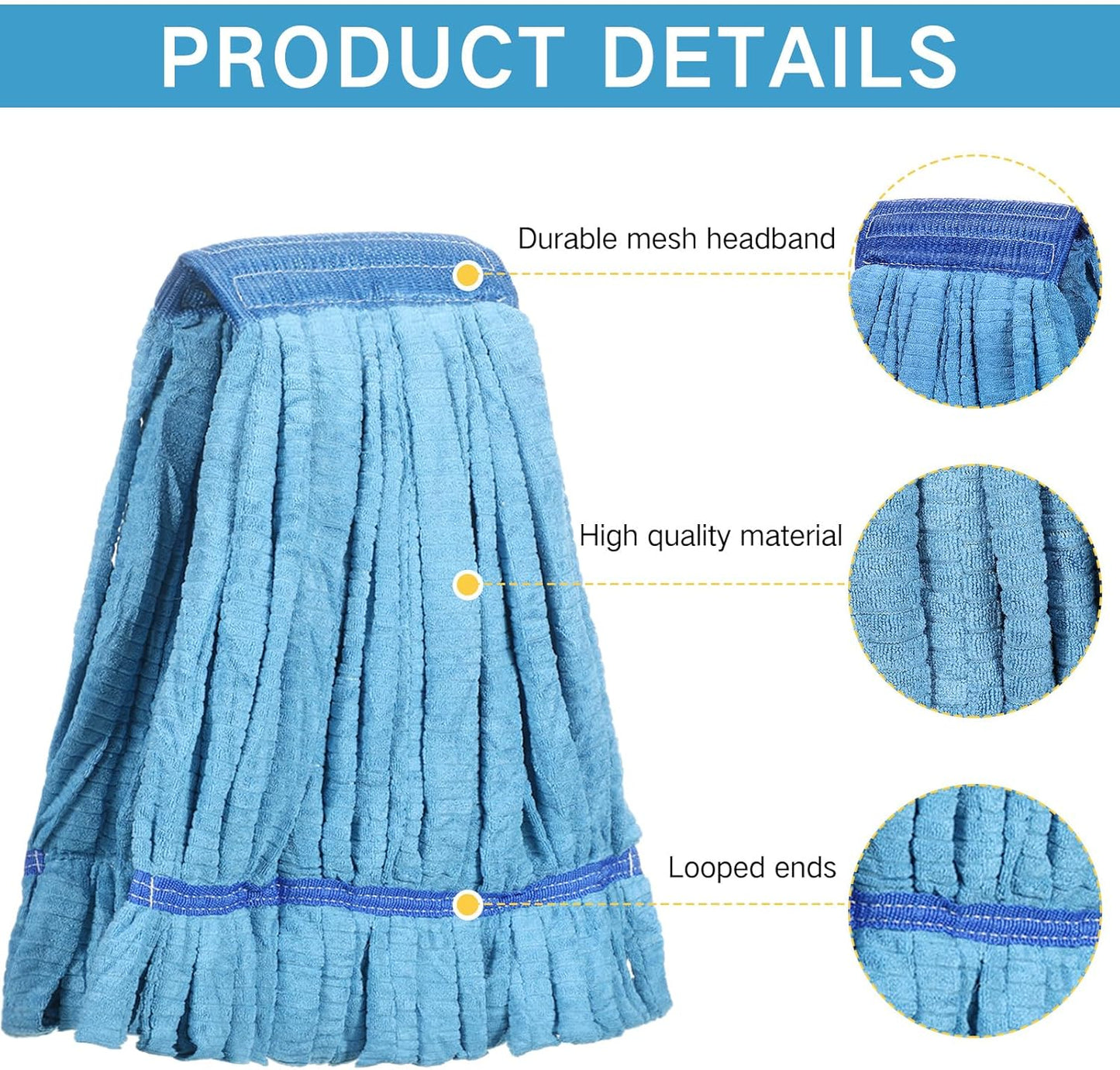 Lallisa 4 Pcs Commercial Mop Head Replacement Tube Microfiber Industrial Looped End Mop Heads