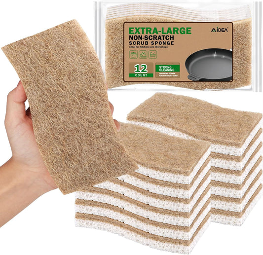 AIDEA XL Sponges Kitchen, 12Count, Non-Scratch Scrub Sponge, Large Natural Sponge for Non Stick