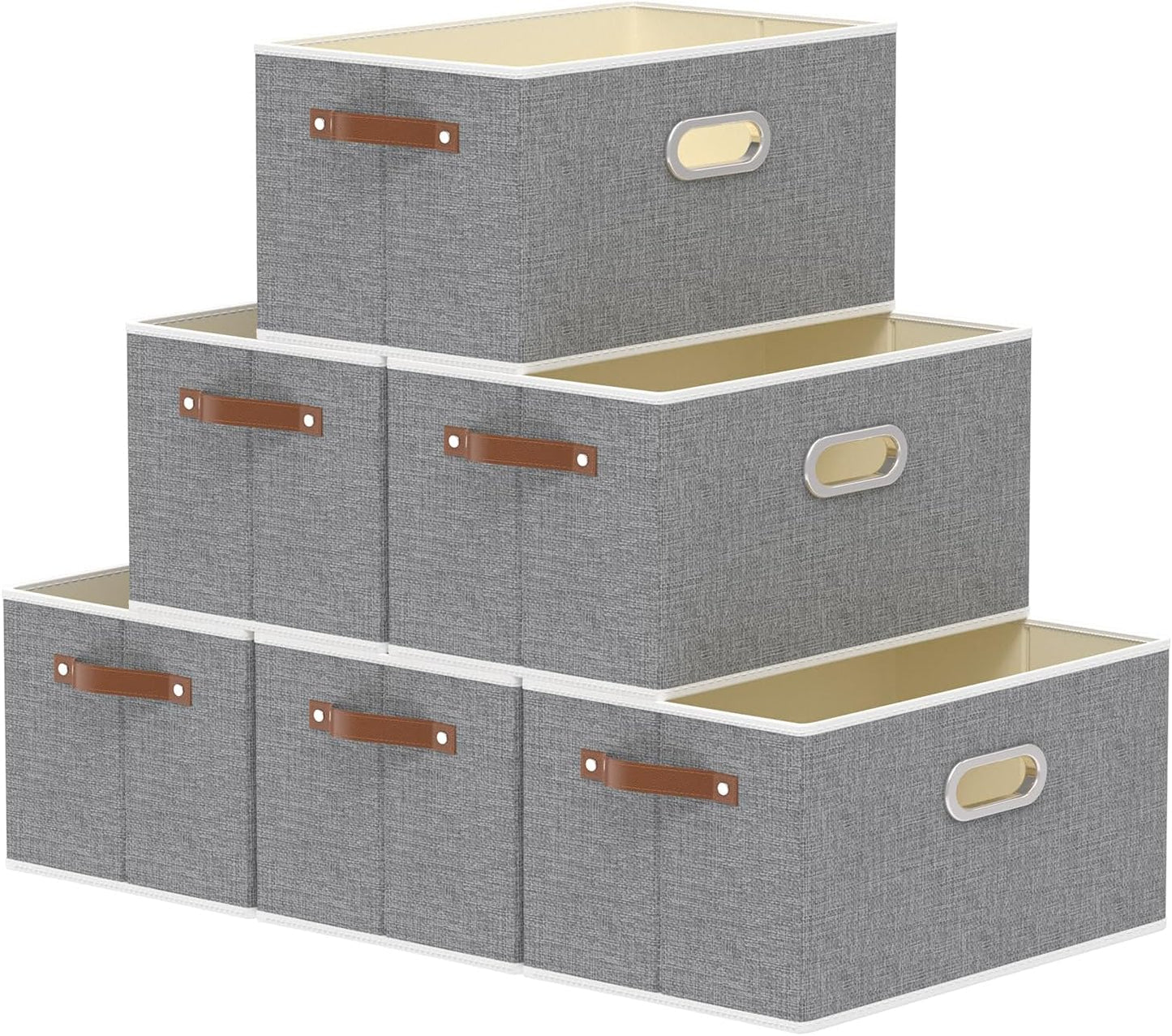 Yawinhe Foldable Storage Baskets for Shelves, Fabric Closet Organizers, Bins with 3 Handles, Cubes