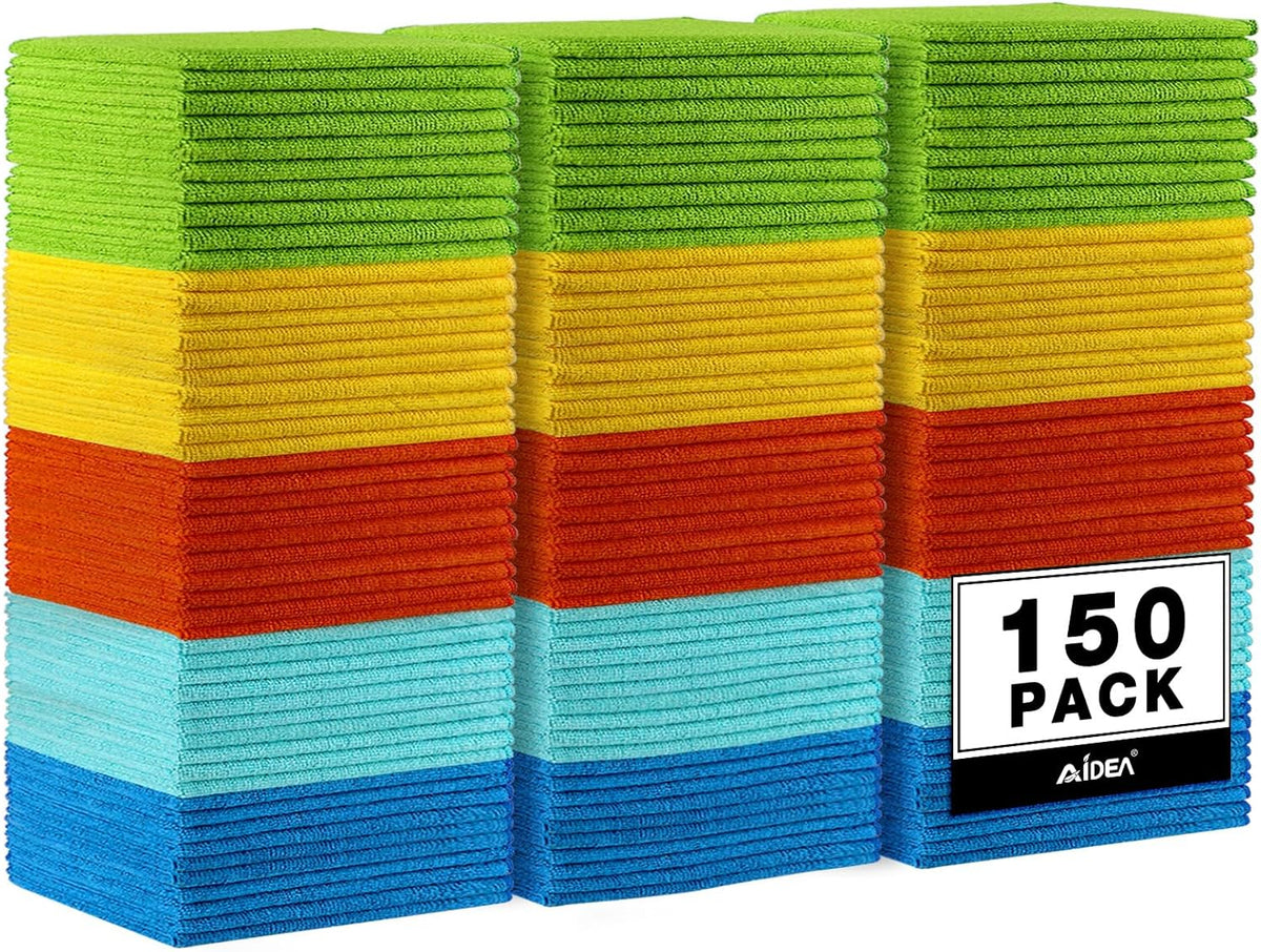 AIDEA Microfiber Cleaning Cloth, 150PK, Microfiber Towels for Cars, Premium All Purpose Car Cloth