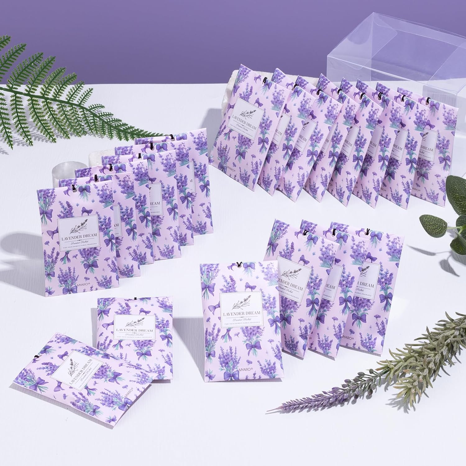 MYARO 20 Packs Fresh Lavender Sachets, Air Freshener for Drawer and Closet, Long-Lasting Sachets