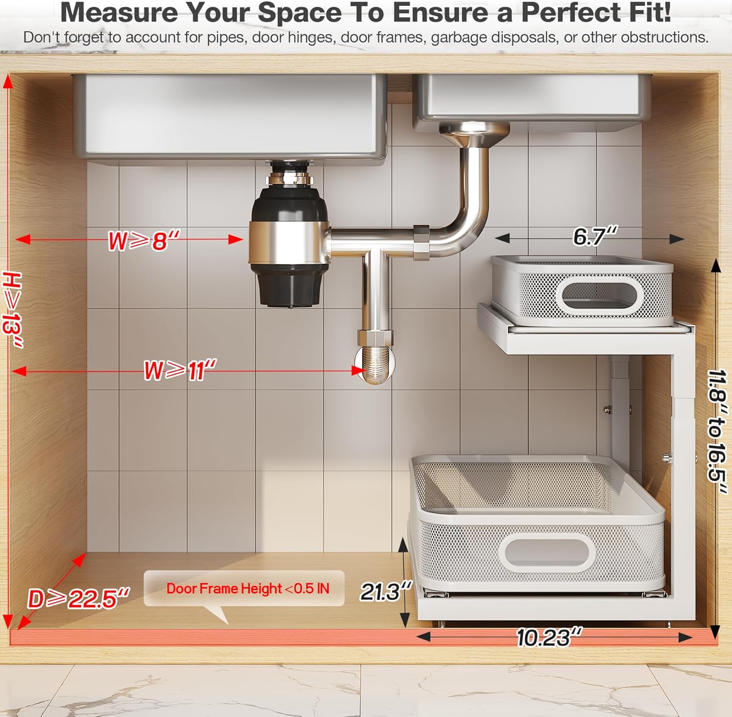 2-Pack 21.3 IN Depth Under Sink Organizer With Next-Gen Ball-Bearing Slides,Sophisticated Mesh