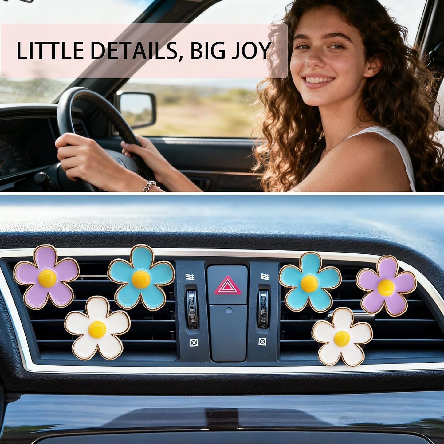 6pcs Flowers Car Decor,Cute Car Air Freshener Vent Clips,Blue White Purple Daisy Flowers Air Vent