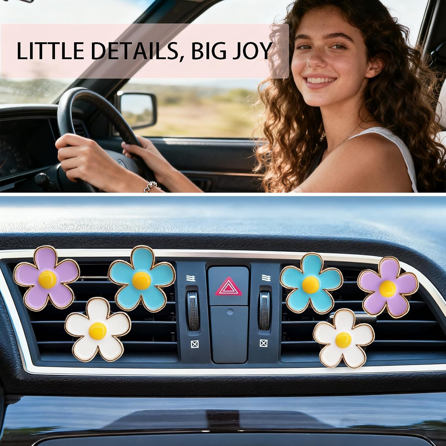 6pcs Flowers Car Decor,Cute Car Air Freshener Vent Clips,Blue White Purple Daisy Flowers Air Vent