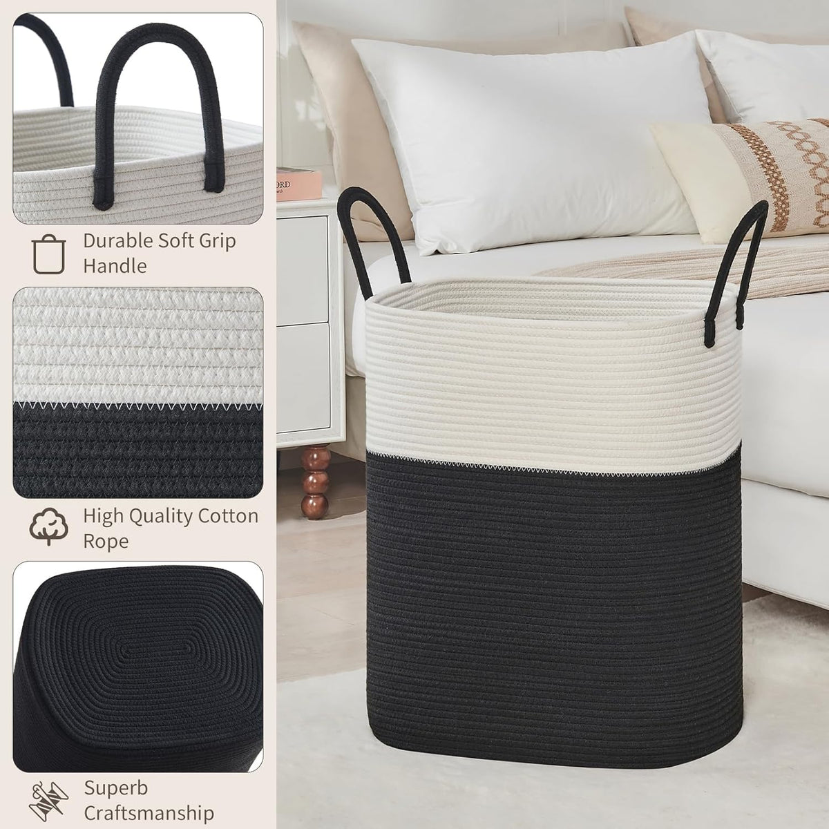 Laundry Basket with Handles - Blanket Basket & Hampers for Bedroom Aesthetic, Laundry Hamper &