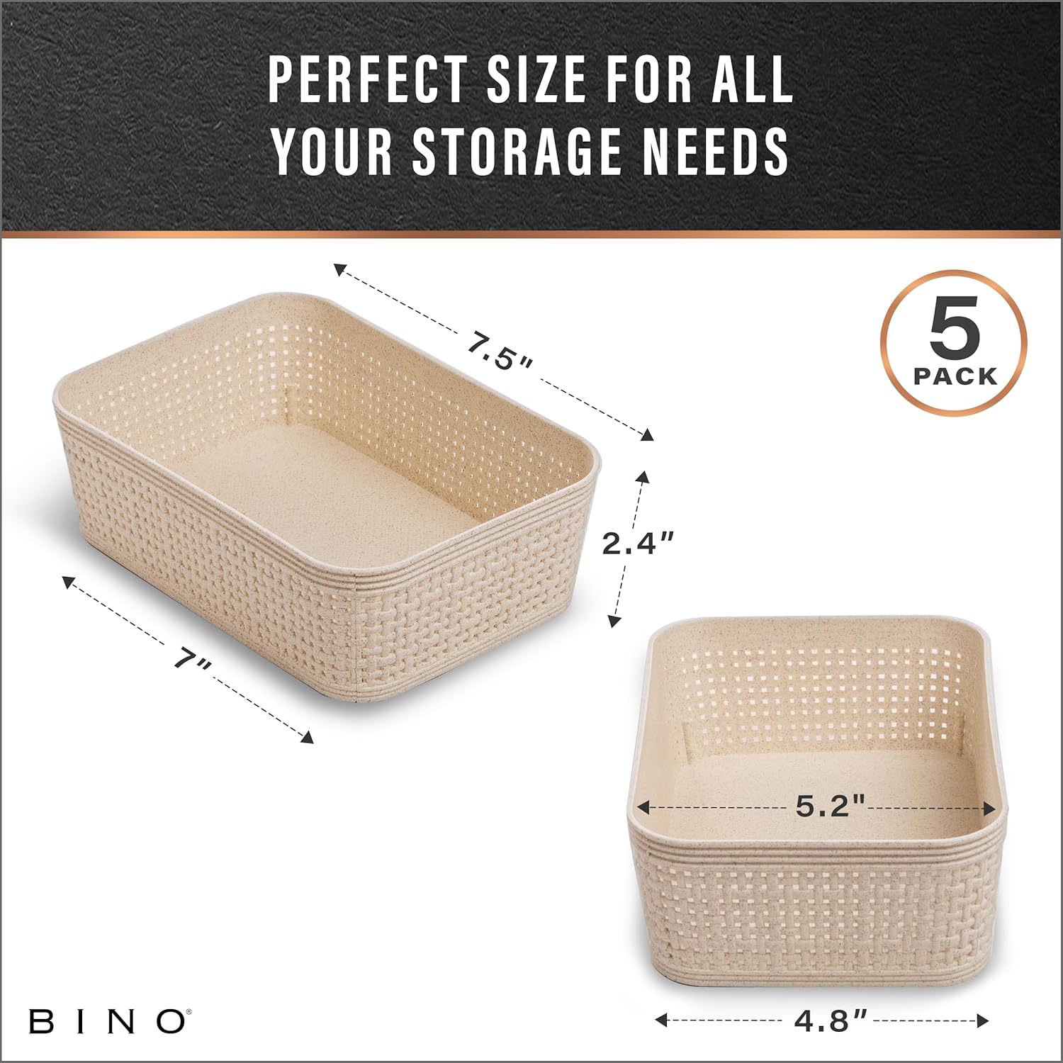 BINO | Woven Plastic Basket | XS (Natural), 5-Pack | THE JUTE COLLECTION | Home Organization, Space