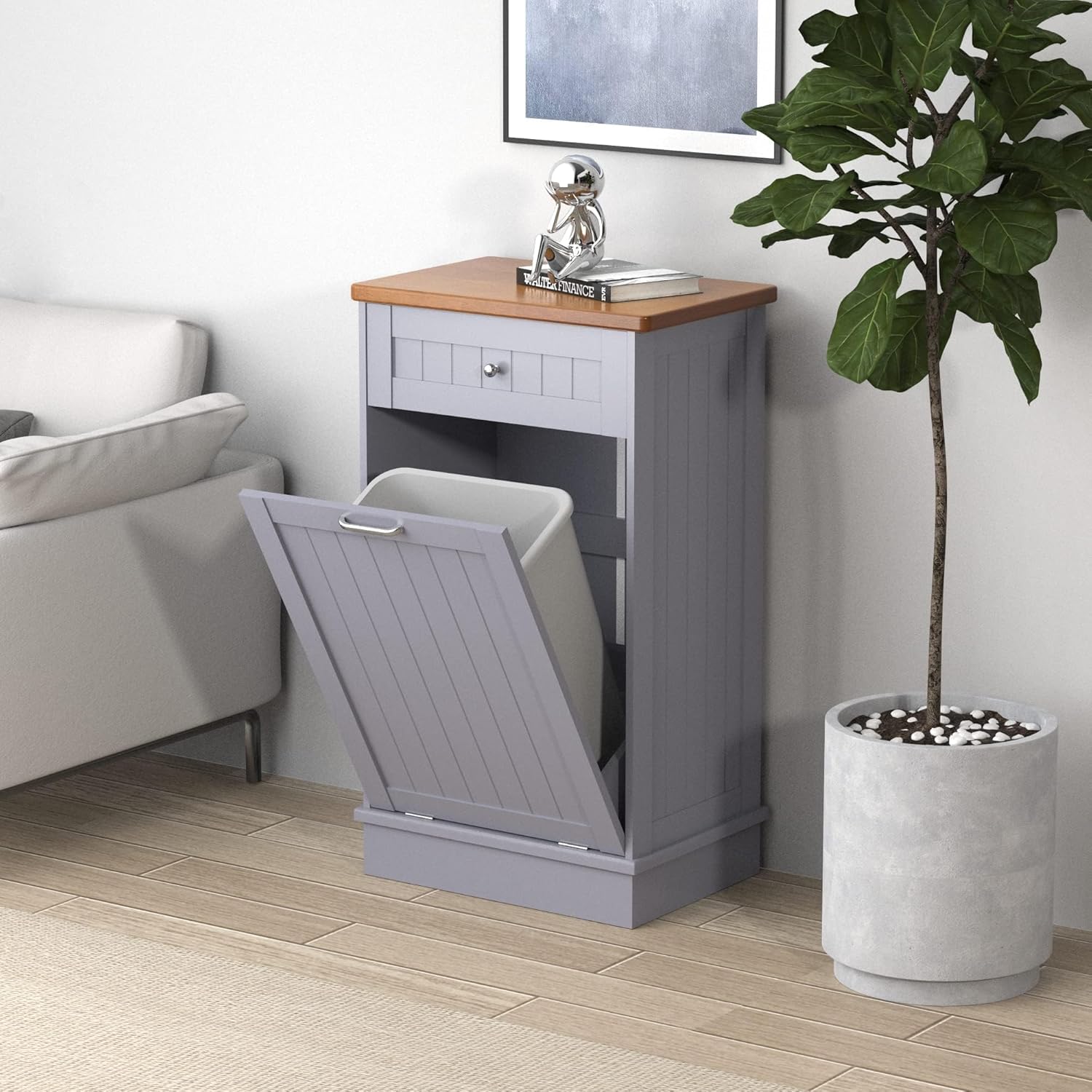 Betterhood Tilt Out Trash Cabinet 10 Gallon Wooden Free Standing Laundry Sorter Cabine,Recycling
