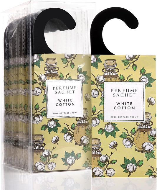 ROSE COTTAGE Large 12 Packs White Cotton Hanging Closet Deodorizer Air Freshener Long Lasting