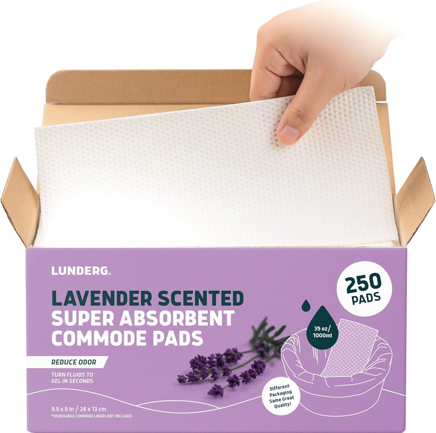 Lunderg Lavender Scented Super Absorbent Commode Pads - Medical Grade Value Pack 250 Count - for