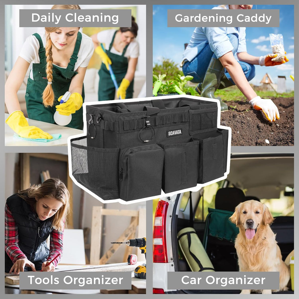 Wearable Cleaning Caddy Bag, Supplies Organizer with Handle & Shoulder Straps for Housekeepers