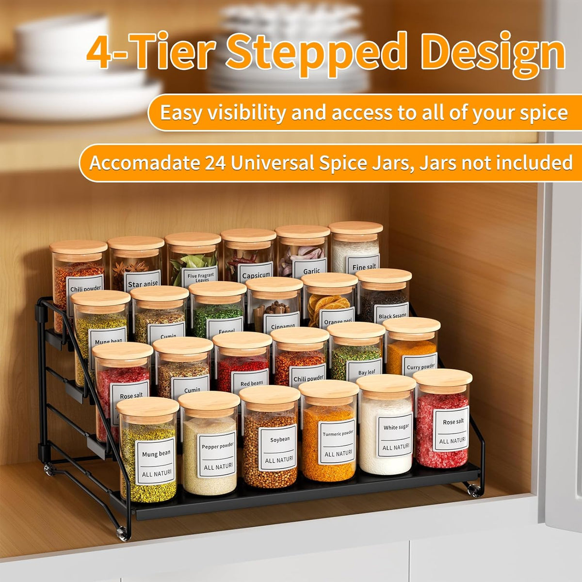 RCHYFEED Spice Rack Organizer for Cabinet Pantry,4 Tier Spice Rack Countertop,Tierd Spice