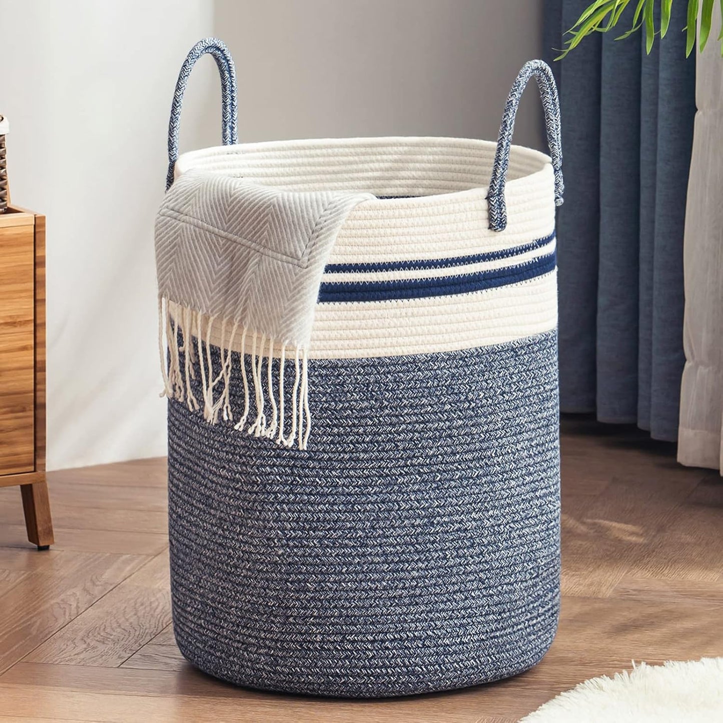 YOUDENOVA Woven Rope Laundry Hamper Basket, 72L Tall Laundry Basket, Baby Nursery Hamper for