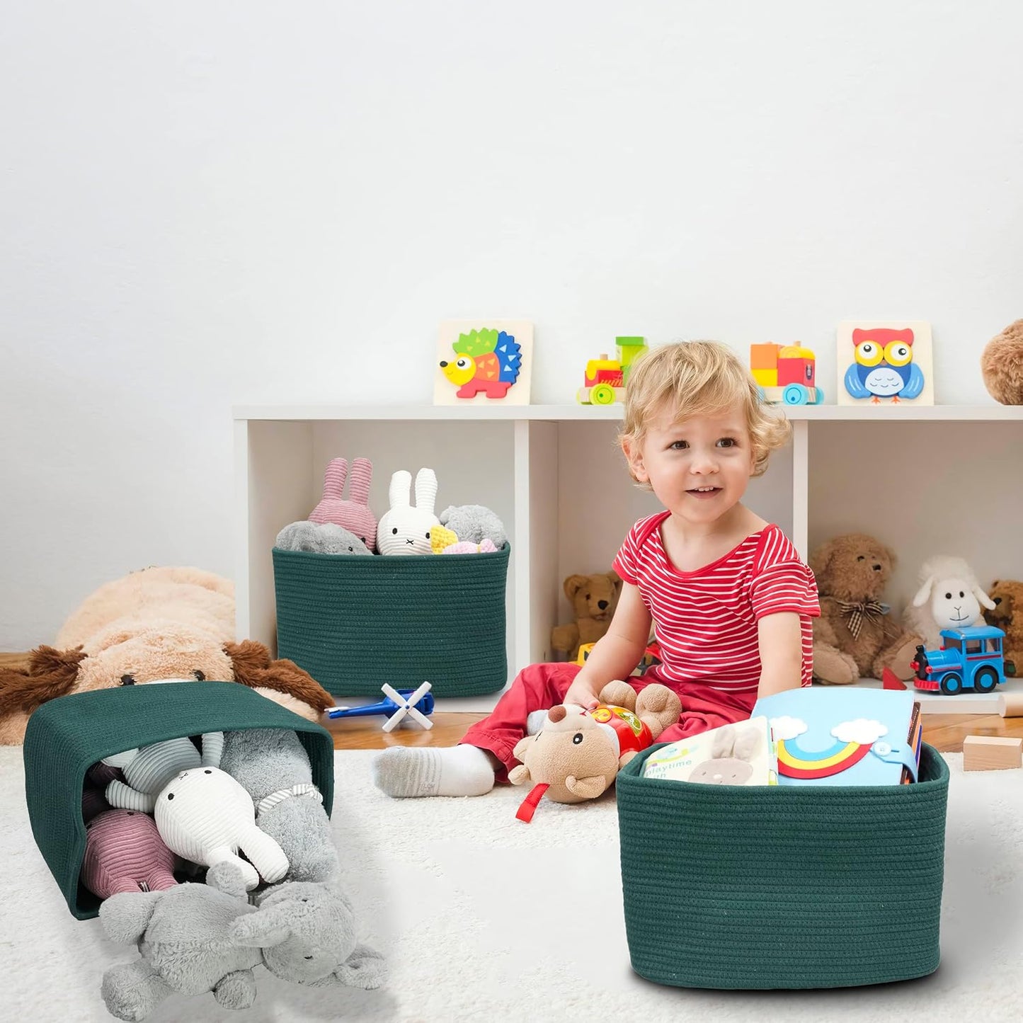 Cotton Rope storage Basket Bins14.5X9.5X9.3“ Basket for Organizing Shelves Rectangle Decorative