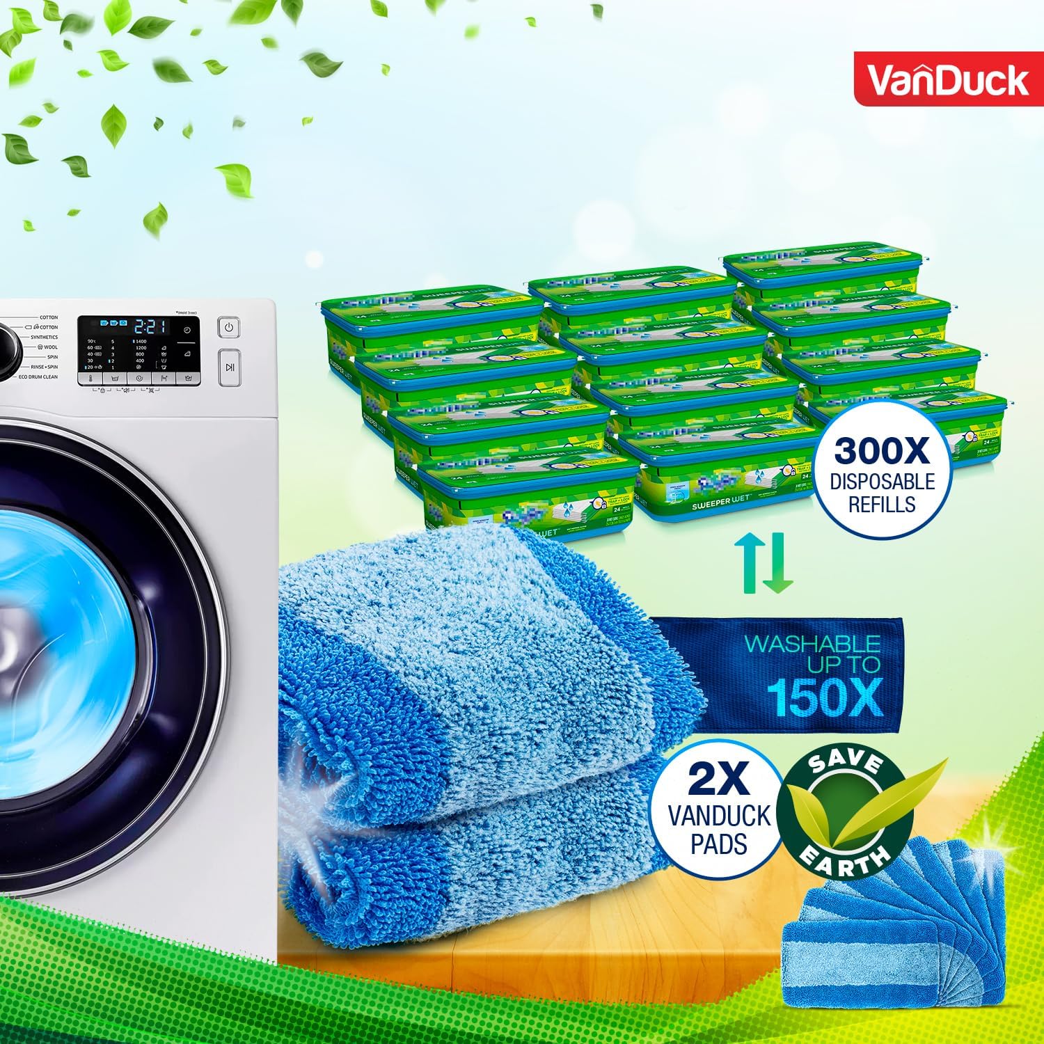 VanDuck Reusable Pet Heavy Duty Mop Pads Compatible with Swiffer Sweeper (2-Pack) - Washable