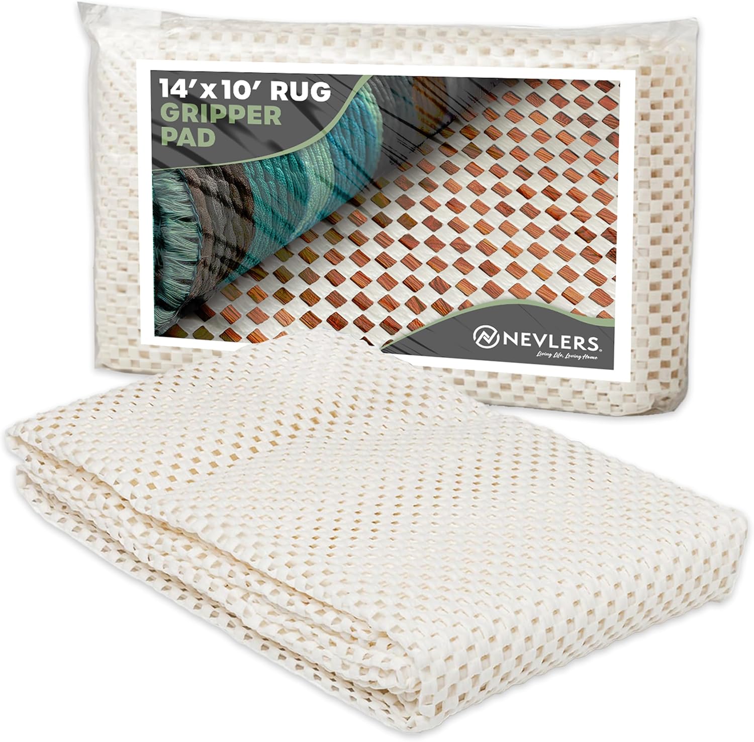 Nevlers 10'x14' White Non Slip Rug Pad | PVC Anti Skid Rug Gripper for Hardwood Floors & Other
