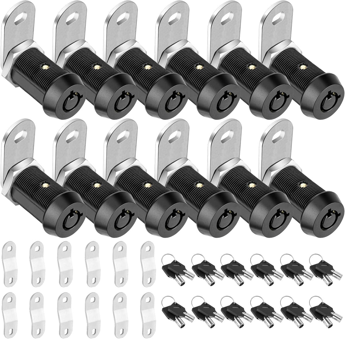 PTEROMY 12 Pack Cabinet Lock with Keys, 1-1/8'' Heavy Duty Tubular Cam Lock for RV Compartment