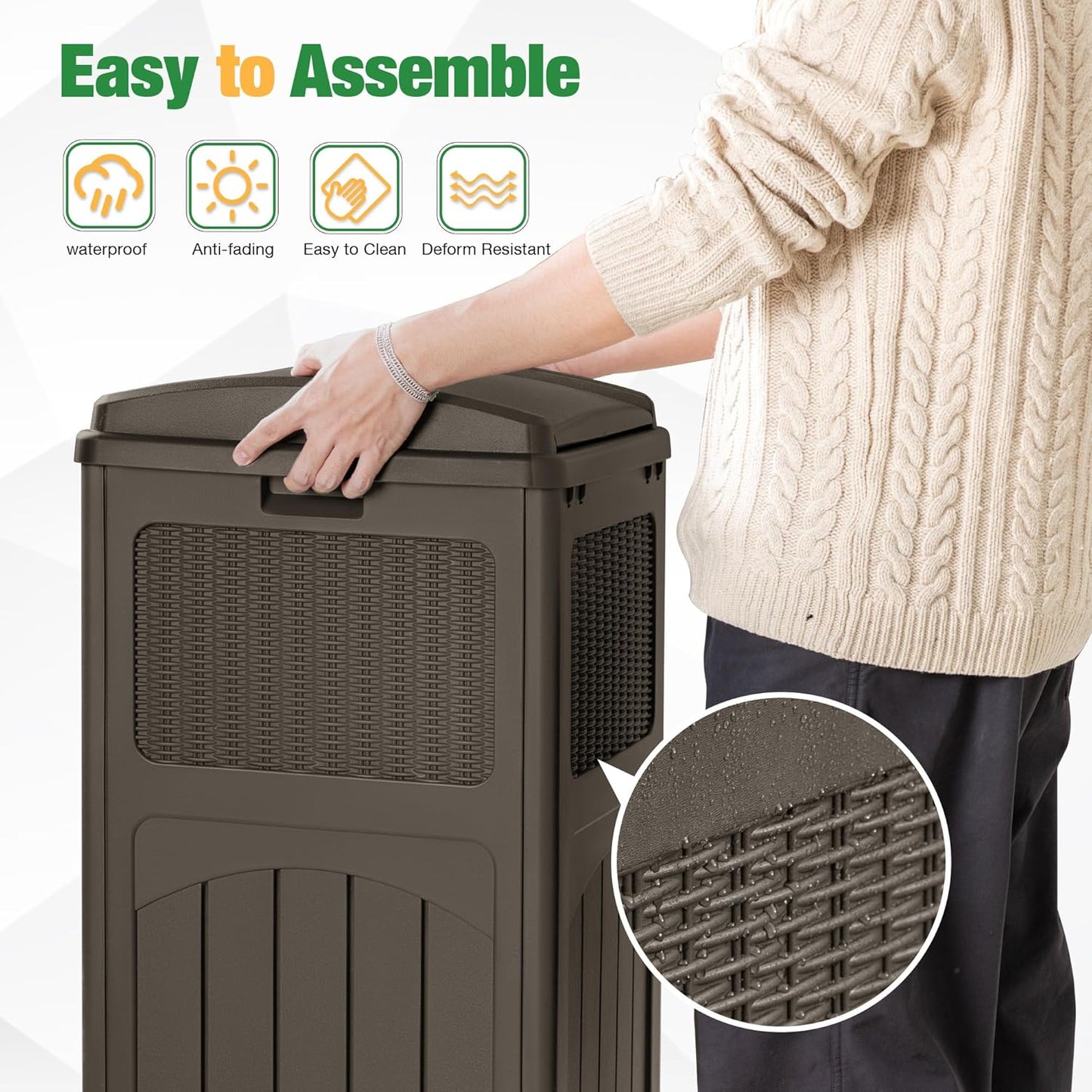 Flamaker 30 Gallon Trash Can, Resin Outdoor Garbage Can with Lid, Waterproof Hideaway Patio Waste