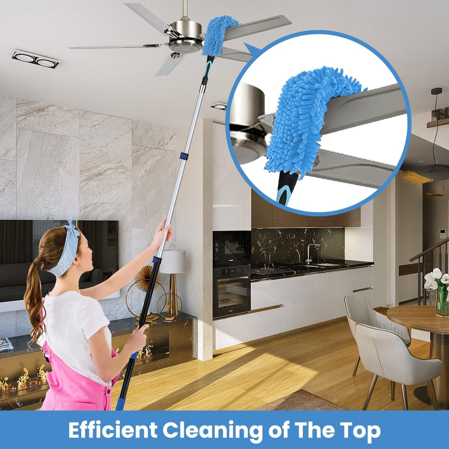 20ft High Ceiling Duster Kits with 5-12ft Heavy Duty Extension Pole - Fan Blade Cleaner, Cobweb