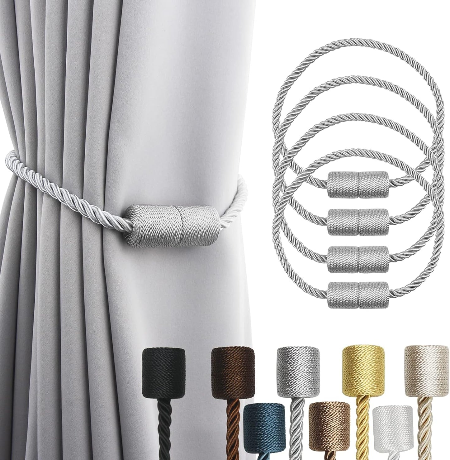 4 Pack Strong Magnetic Curtain Tiebacks Outdoor Elegant Decorative Tie Backs Modern Rope Tiebacks