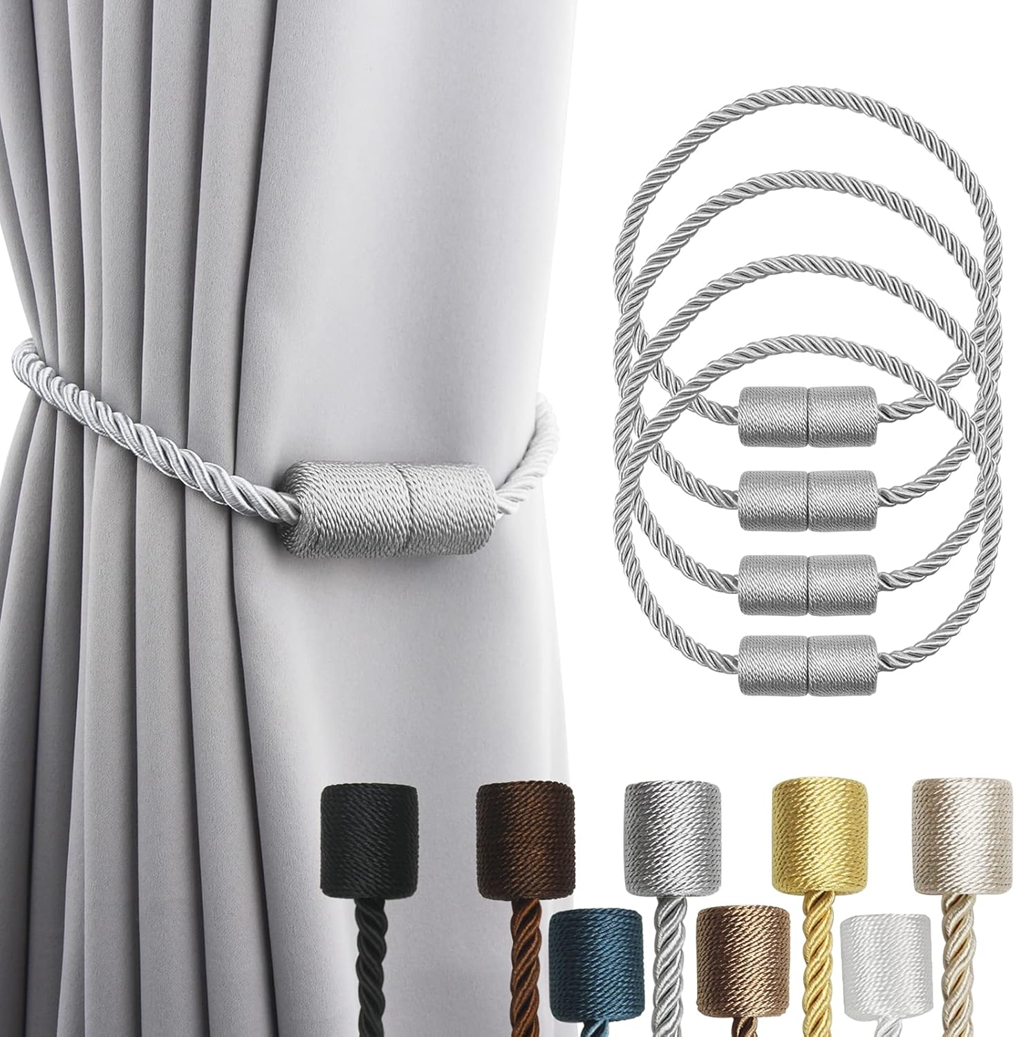 4 Pack Strong Magnetic Curtain Tiebacks Outdoor Elegant Decorative Tie Backs Modern Rope Tiebacks