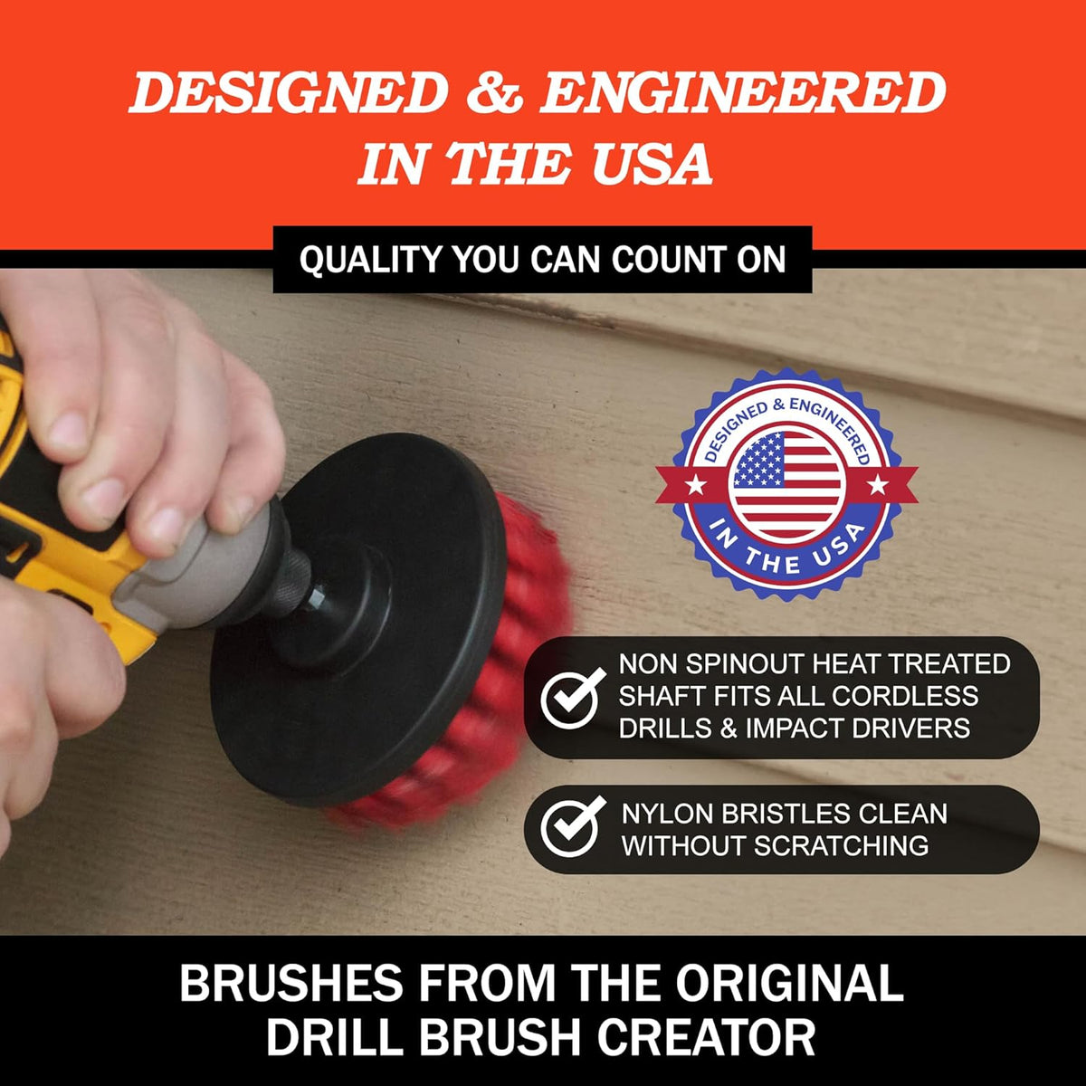 Drillbrush Heavy Duty Stiff Bristle Brush Kit – Power Scrubber Attachment for Concrete, Brick