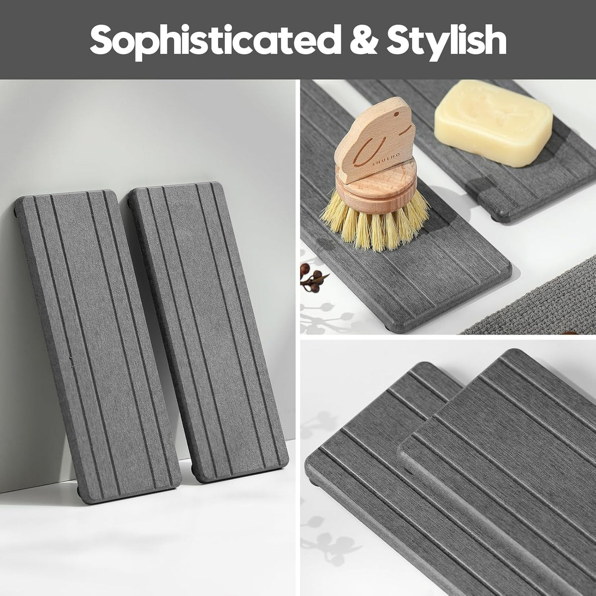 2PCS Diatomite Quick Stone Drying Tray Mat For Bathroom & Kitchen Counter, Instant Dry Water