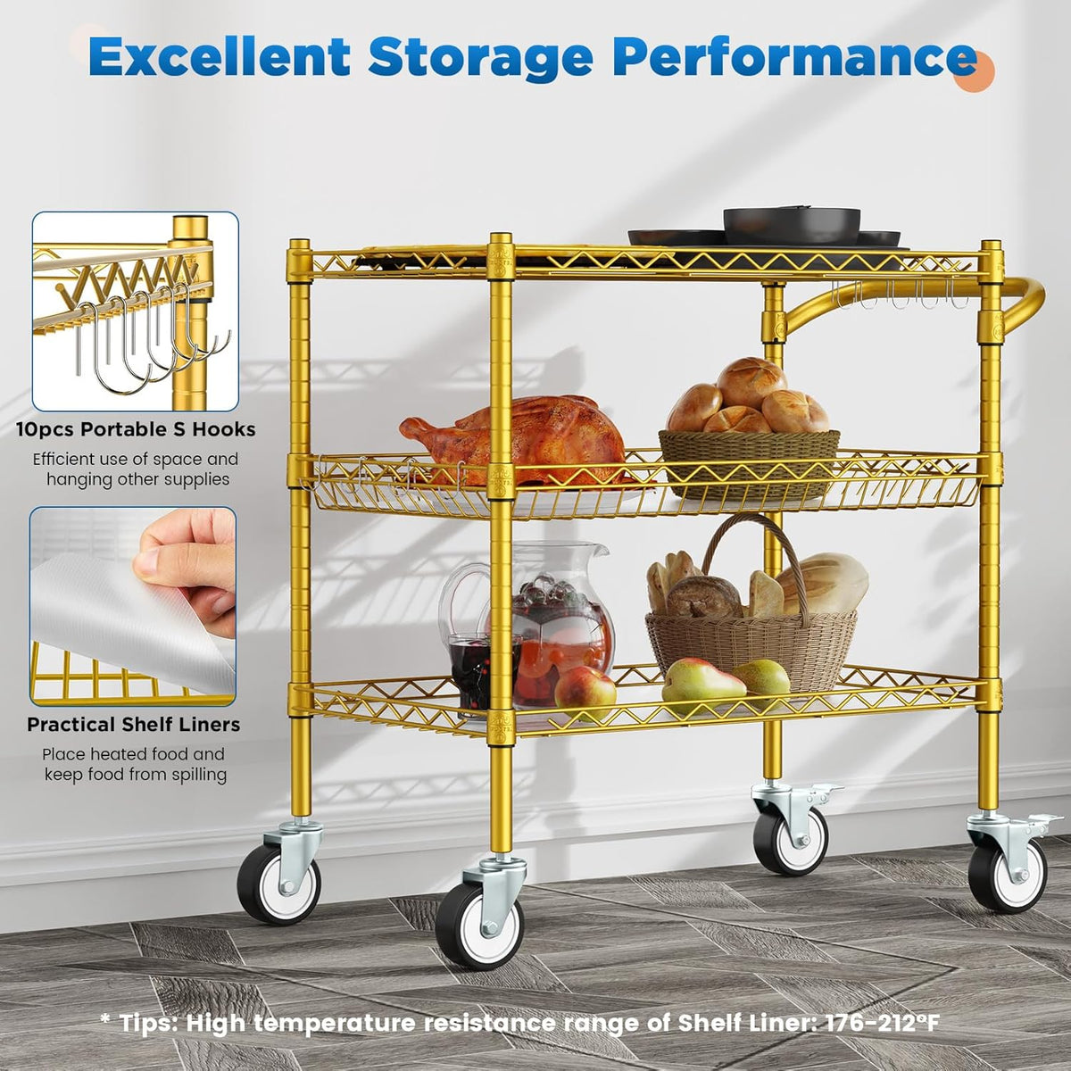 Leteuke 3 Tier Rolling Carts with Wheels,Heavy Duty Utility Bar Cart,NSF Commercial Grade Metal