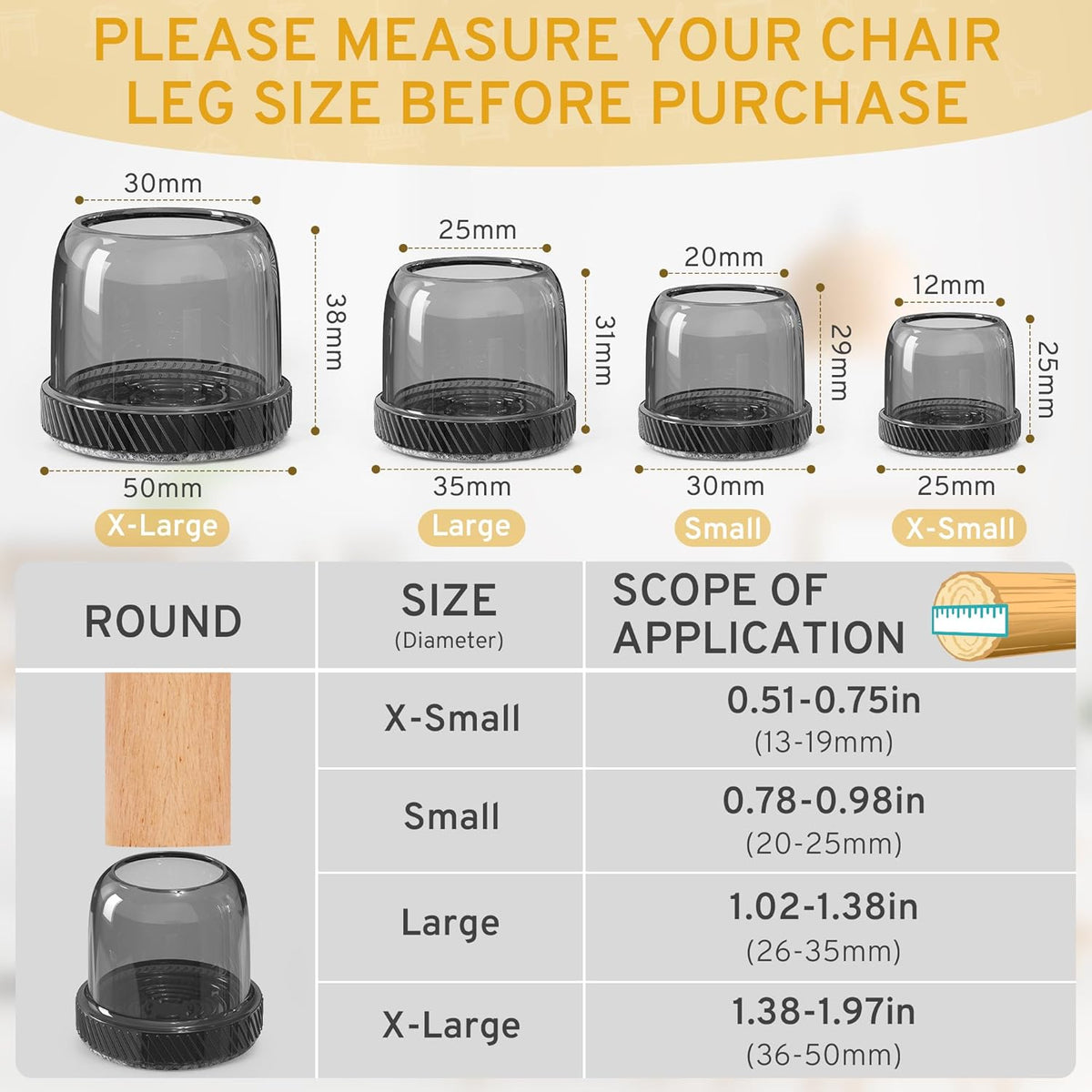 24PCS Round Chair Leg Floor Protectors, Furniture Sliders, Chair Leg Protectors for Hardwood