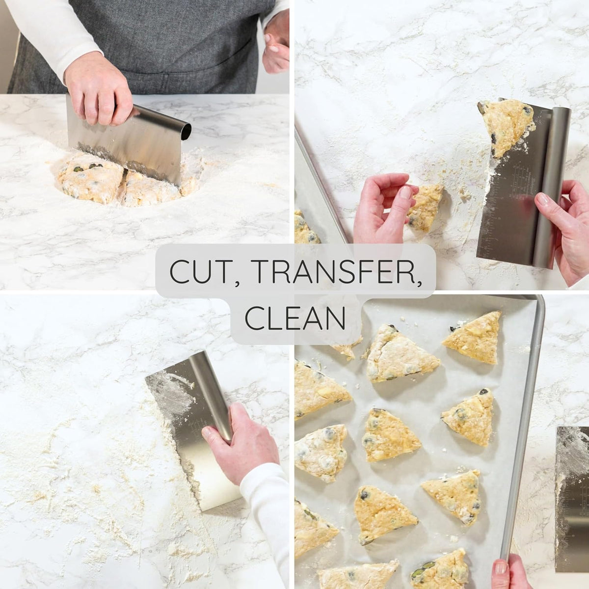Bakerpan Stainless Steel Heavy Duty Dough Cutter, 3 Size Set - Metal Bench Scraper Kitchen