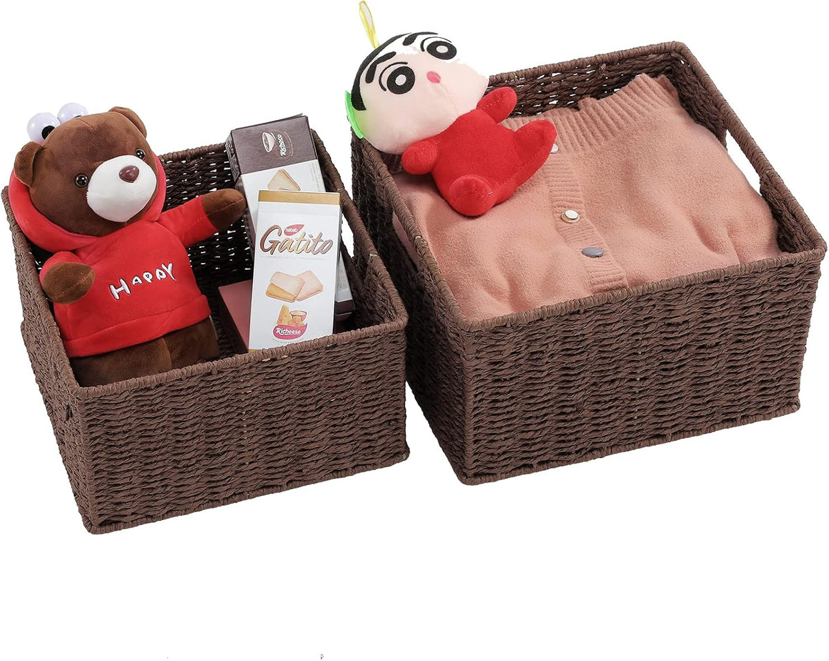 HOONEX Storage Baskets for Organizing, Decorative Round Paper Rope Woven Baskets for Storage with
