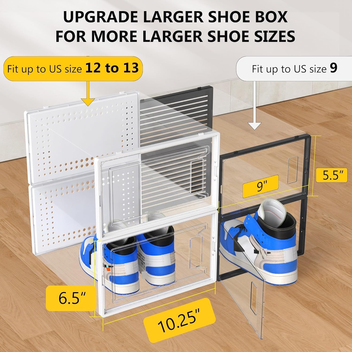 Secret Space 12 Pack XX Large Shoe Storage Organizer for Closet, Modular Space Saving Shoe Boxes