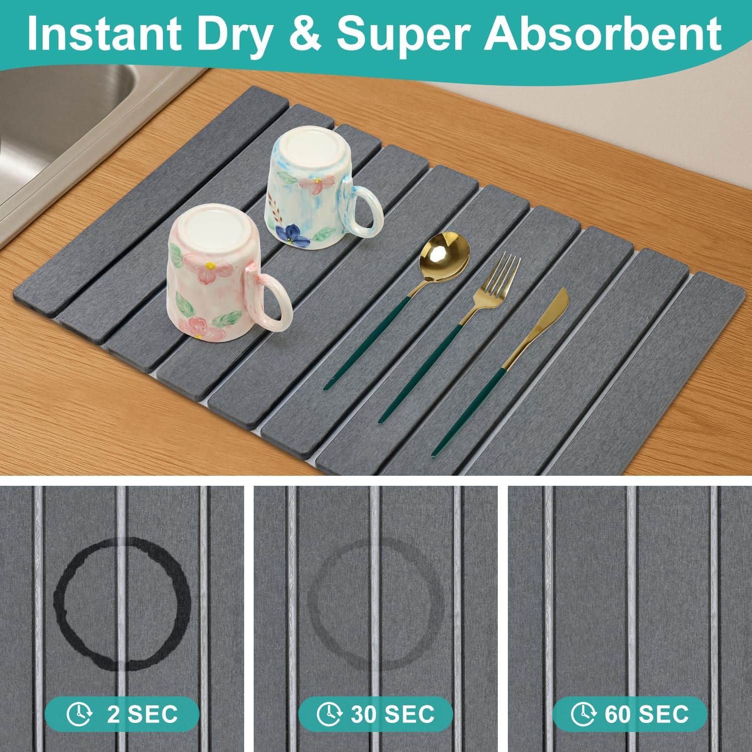3 Pcs Large Stone Drying Mats for Kitchen Counter Diatomaceous Earth Dish Fast Dry Stone Sink Mat
