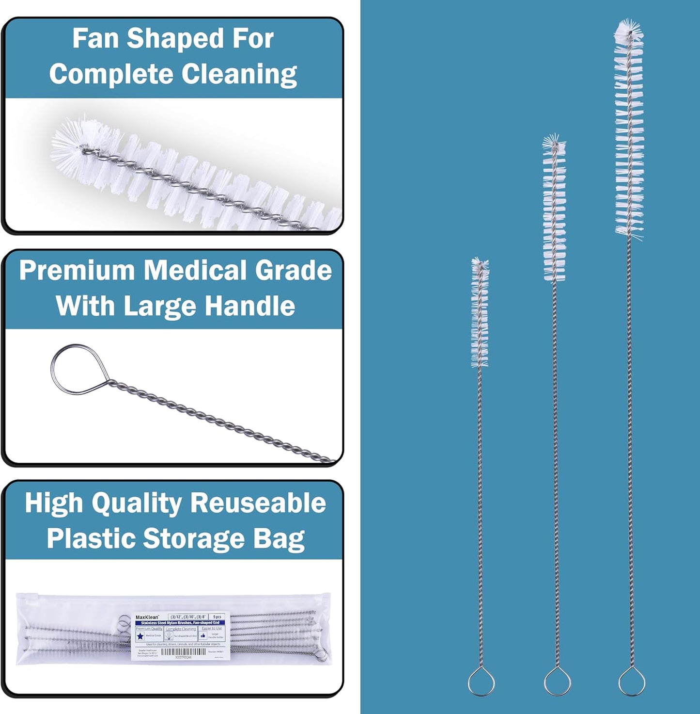 Strong 'n Flex Nylon Straw Cleaner Brushes – Fan-Shaped End for Tight Spaces, Ideal for Reusable