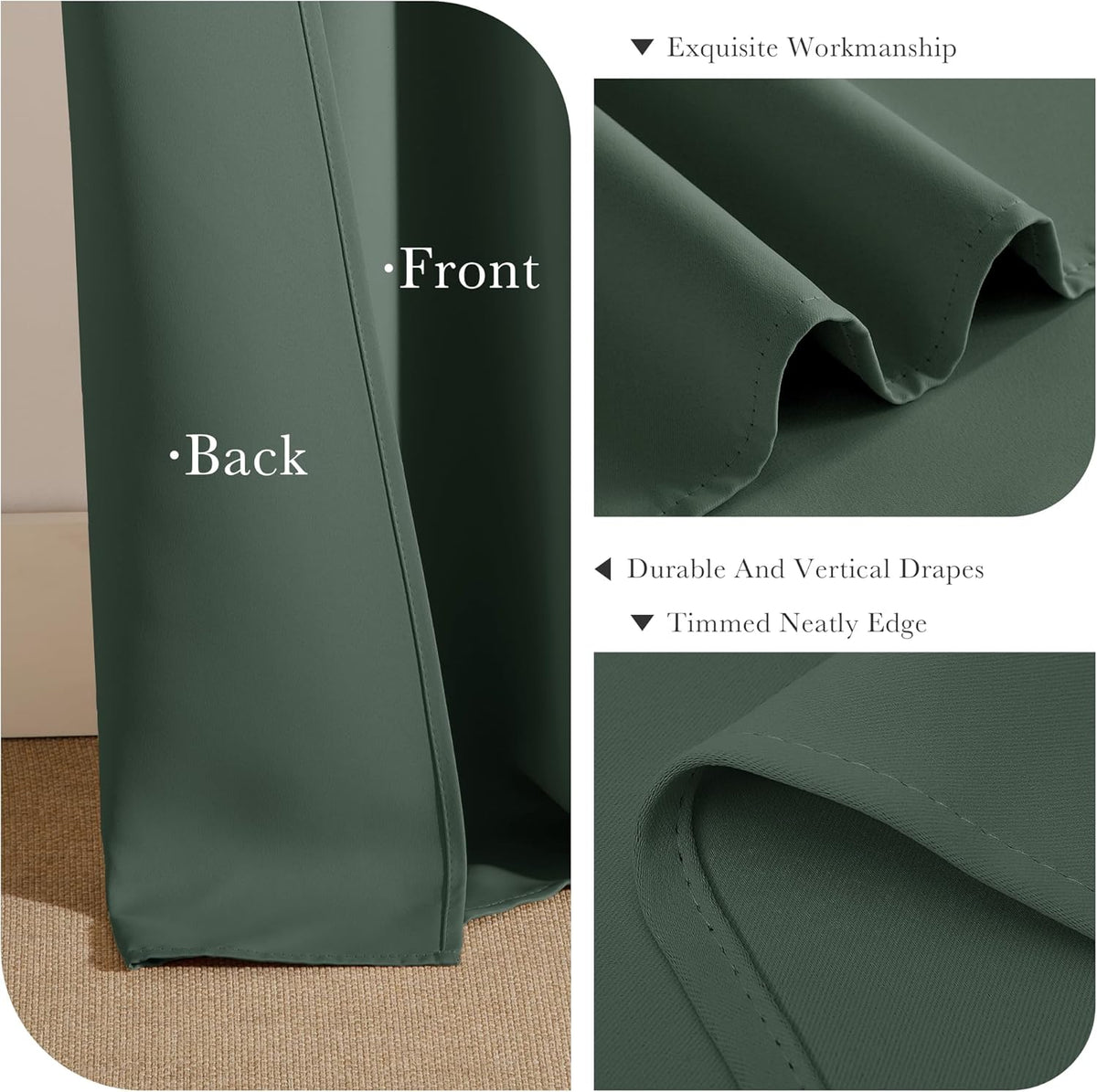 PONY DANCE Dark Green Blackout Curtains 80 inch Long 2 Panels Set, Thermal Insulated Solid Grommet