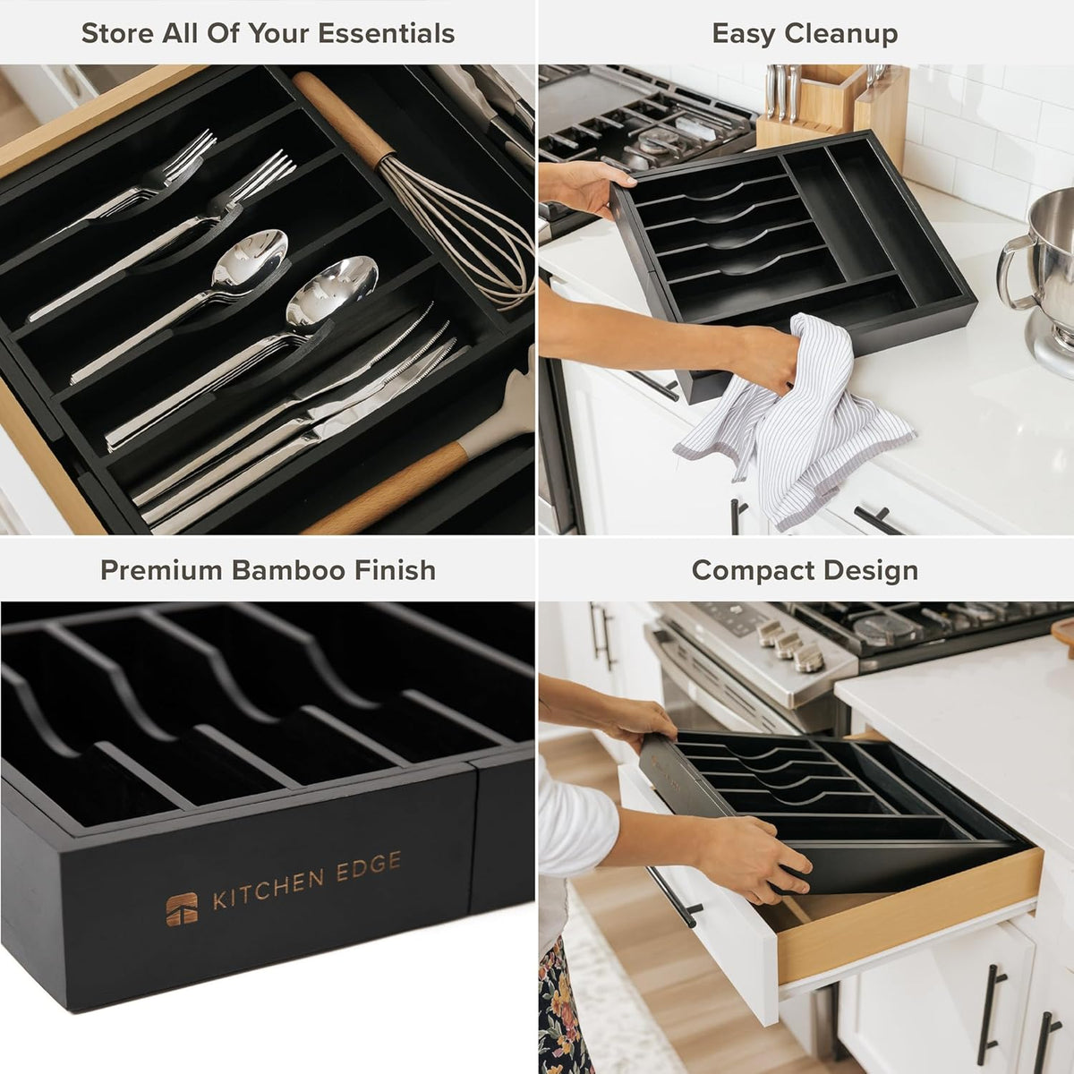 KitchenEdge Premium Silverware, Flatware and Utensil Organizer for Kitchen Drawers, Food-Safe