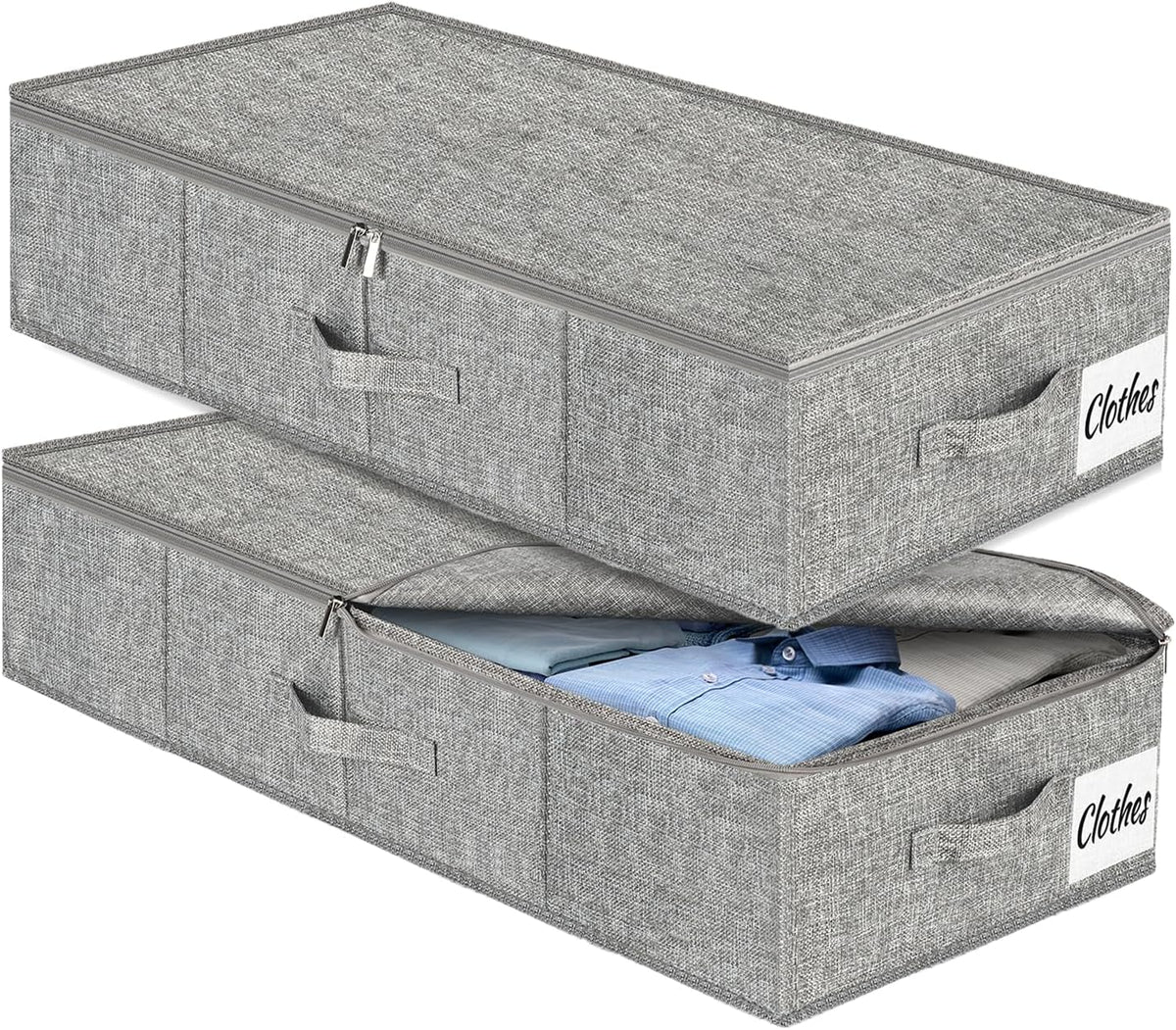 Under Bed Storage Container Bins 2 Pack, Low Profile Foldable Underbed Clothes Storage Organizer W/