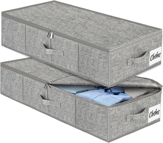 Under Bed Storage Container Bins 2 Pack, Low Profile Foldable Underbed Clothes Storage Organizer W/