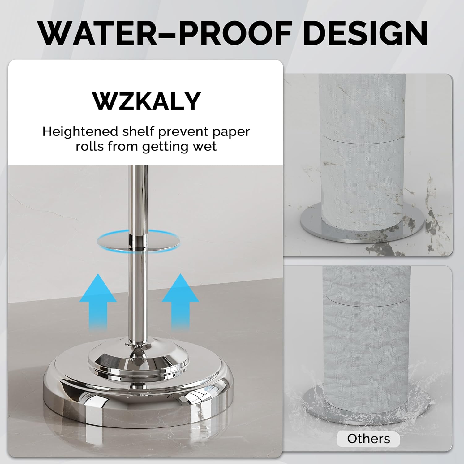 Freestanding Toilet Paper Holder Stand with Storage – Holds 4 Extra Rolls – Chrome Toilet Paper