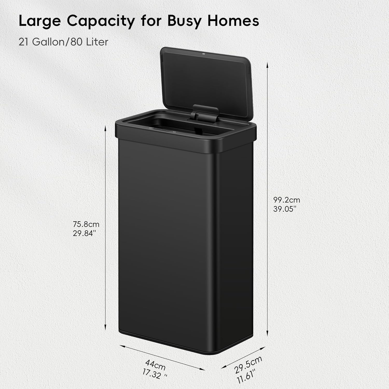 EKO Nova Sensor Trash Can, 21 Gallon/80 Liter Stainless Steel Rectangular Touchless Motion Sensor