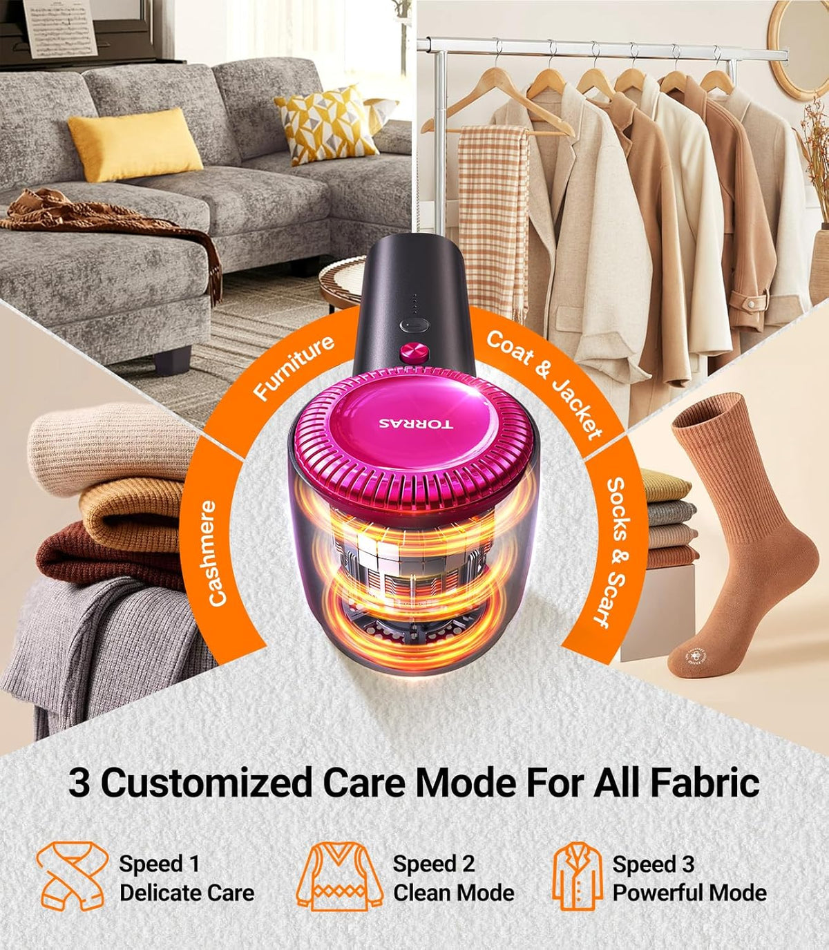 TORRAS Rechargeable Fabric Shaver Electric Lint Remover 3-Speed Remove Fuzz, Pilling for Cashmere