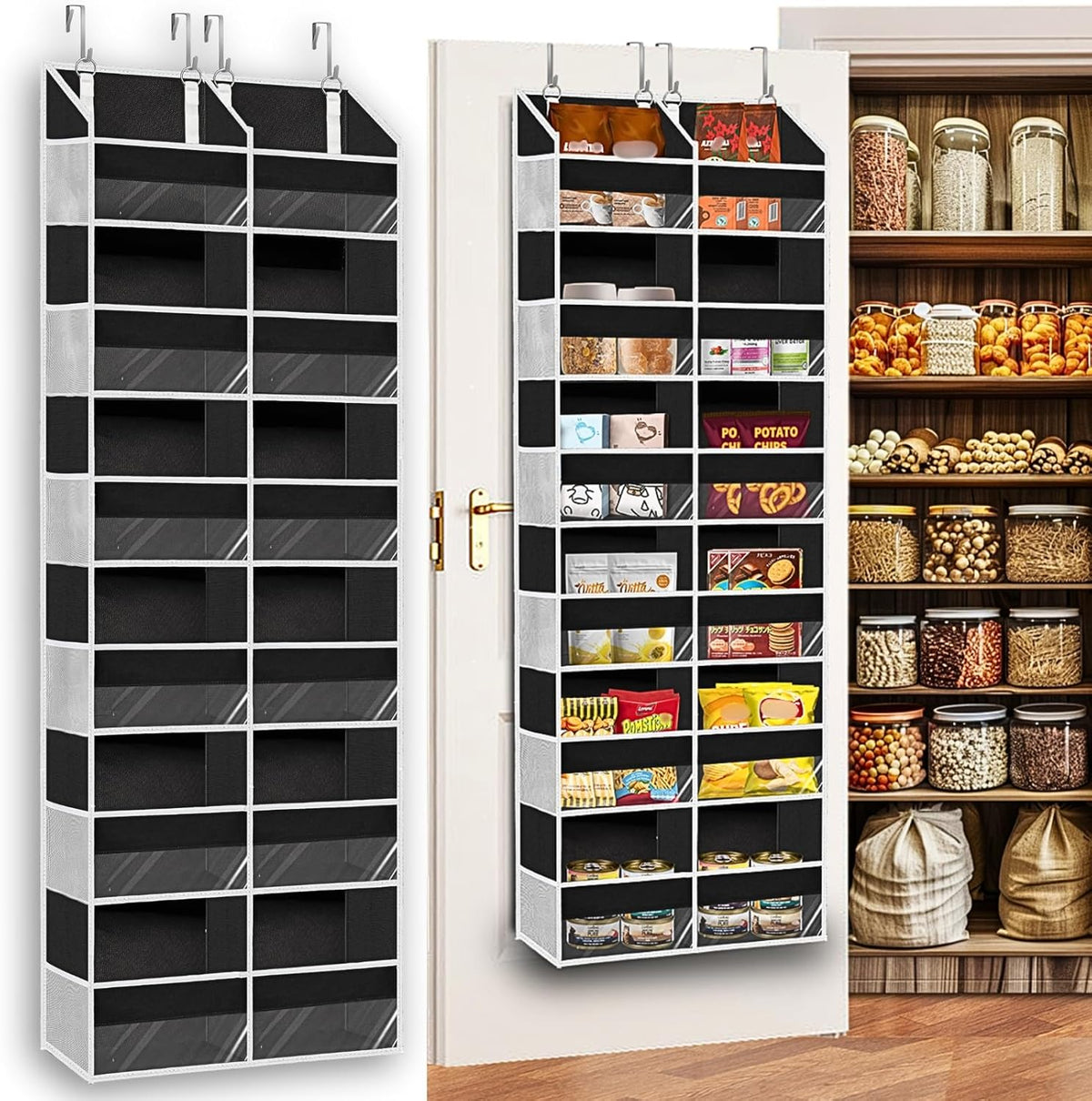 Over The Door Organizer 6 Tiers, Extra Large Behind Door Storage of 12 Compartments, 80 lbs Weight