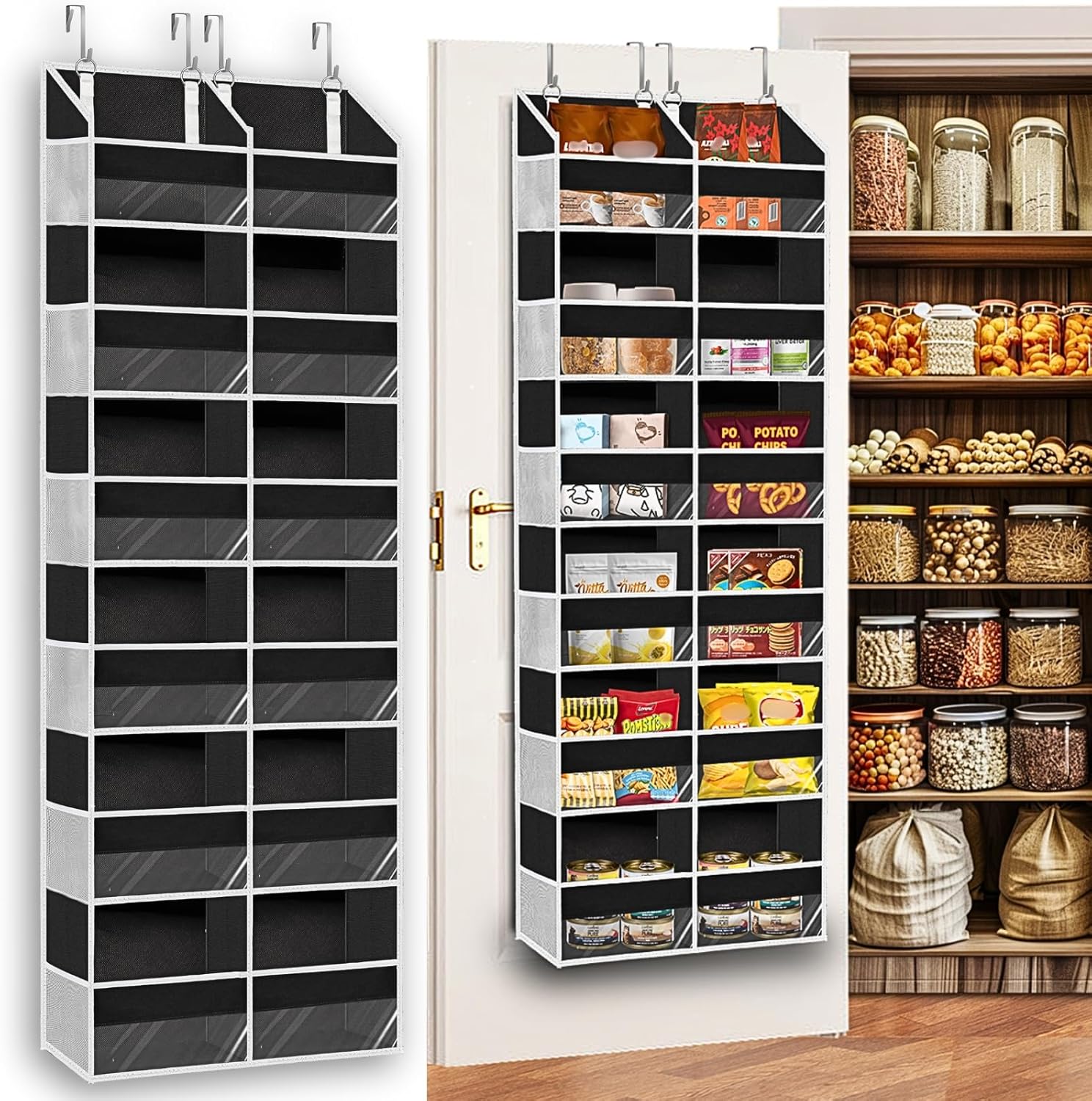 Over The Door Organizer 6 Tiers, Extra Large Behind Door Storage of 12 Compartments, 80 lbs Weight