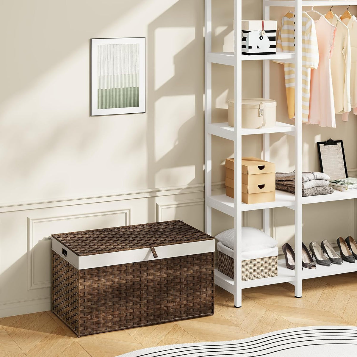 HOOBRO Storage Basket with Lid, 42.3 Gallon (160L) Wicker Basket, Handwoven Blanket Storage Basket